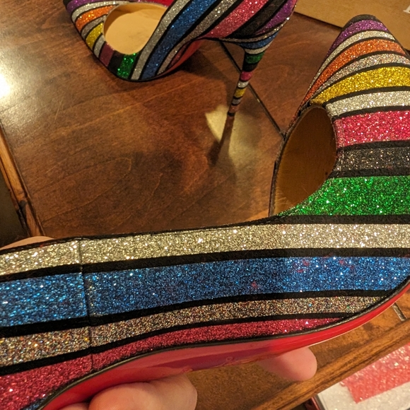 Gorgeous Christian Louboutin So Kate Stripey Glitter Multi Sz 38.5/ 8 - Picture 12 of 16